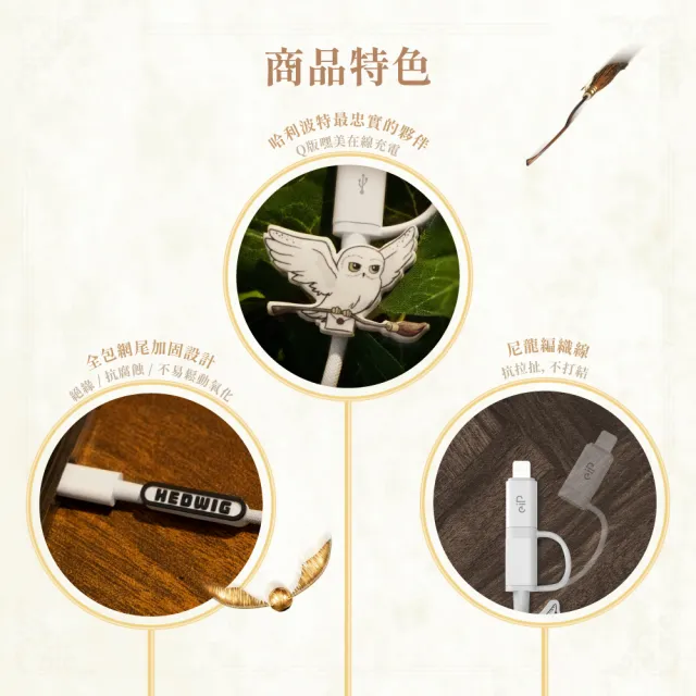 【eiP】哈利波特系列 三合一充電線 嘿美款(Type-C Lightning/ PD快充 QC快充 編織充電線)