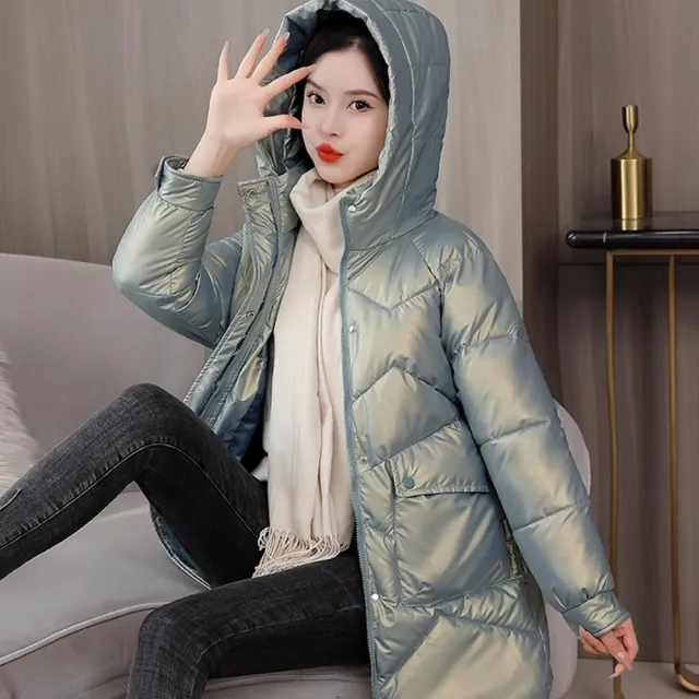 【MintAriel】輕奢著衣★韓版中長款羽絨服人魚七彩珍珠炫光-多色可選★(輕量保暖免洗面料)