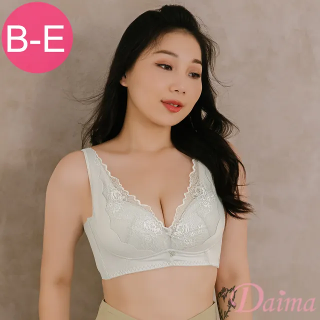 【Daima 黛瑪】無鋼圈 B-E 美型雙拉提透氣刺繡蕾絲內衣/集中包覆/防副乳調整型(灰色)
