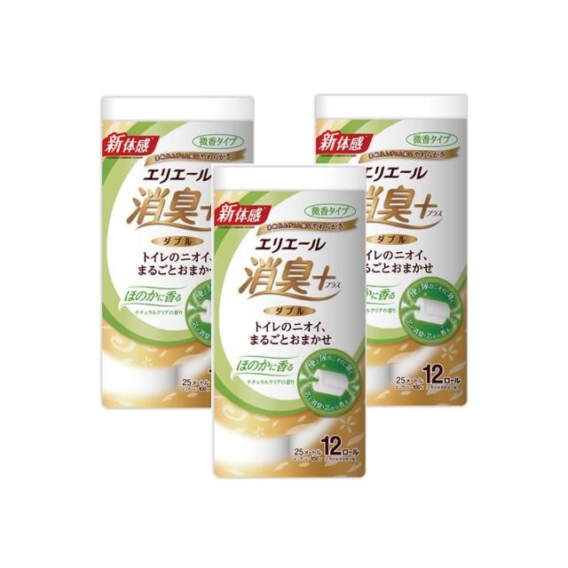 【日本大王】elleair抑臭+天然淨味捲筒衛生紙潔淨12捲/串_3串組(微香型)