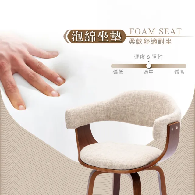 【E-home】坐高71cm Nelly奈莉布面曲木可旋轉固定吧檯椅 2色可選(網美椅 高腳椅 酒吧椅)
