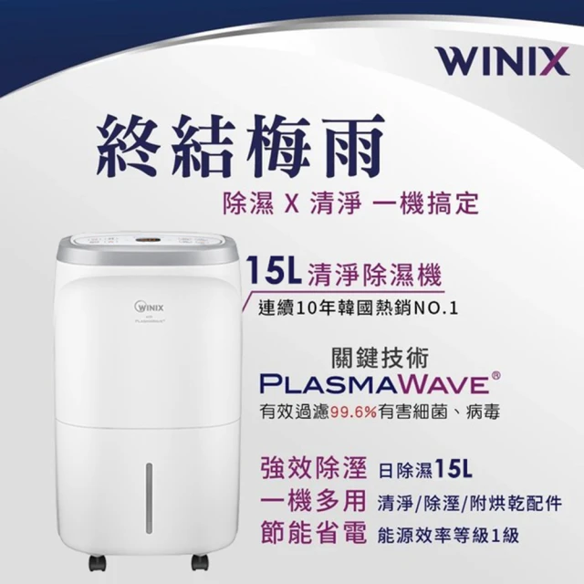 Winix 一級能效15L清淨除濕機DO2U150-IWT0(烘鞋/烘被/衣物乾燥)