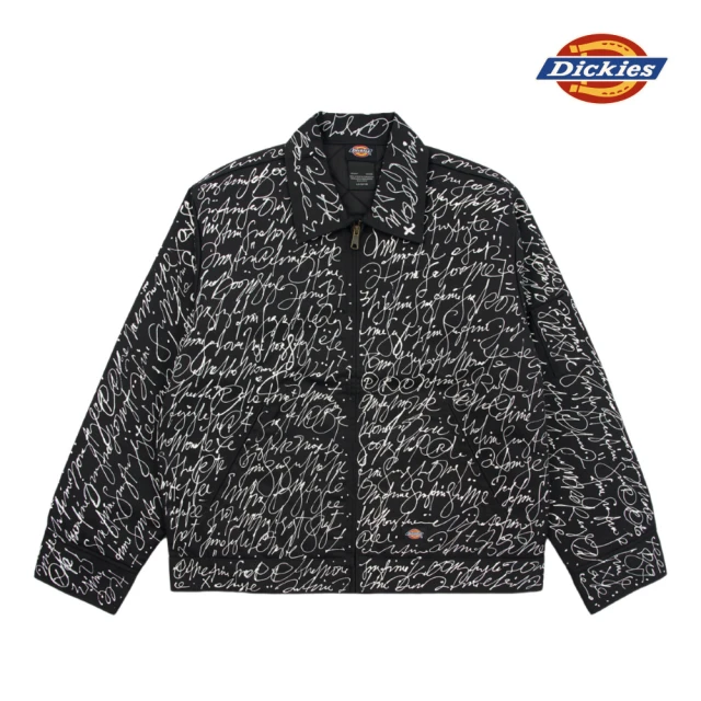 Dickies MAKERS 聯名－男款黑色滿版手寫文字印花設計夾克｜DK011841BLK