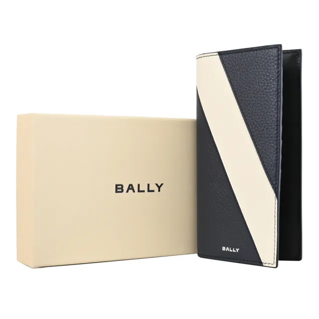 【BALLY】LGO 經典LOGO斜紋小牛皮對折多功能零錢長夾(深藍)