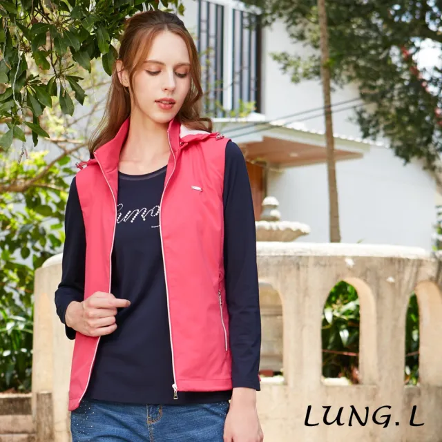 【LUNG.L 林佳樺】LQ21D16桃紅色帽子可拆式修身女裝背心(秋冬新品 保暖 加大尺碼)