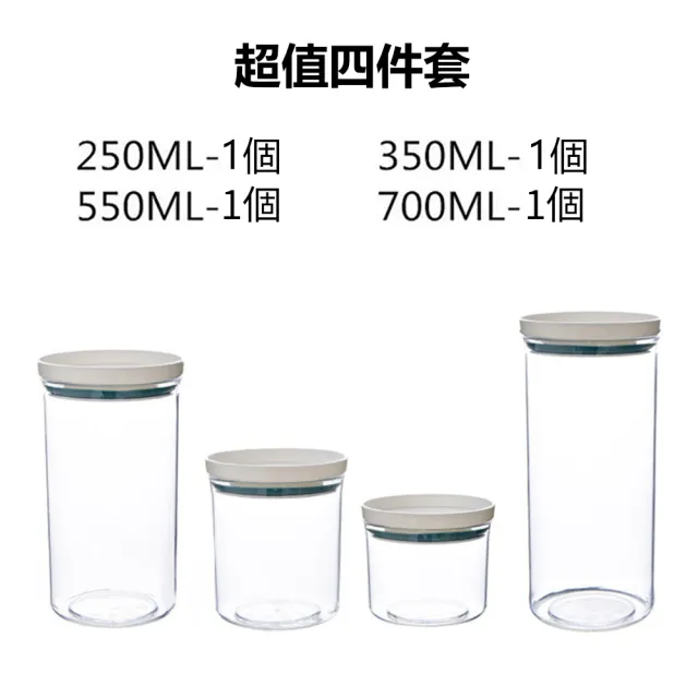 【Dagebeno荷生活】透明PET材質圓型可疊加式密封罐 義大利麵零食調味料分裝瓶(四件套)