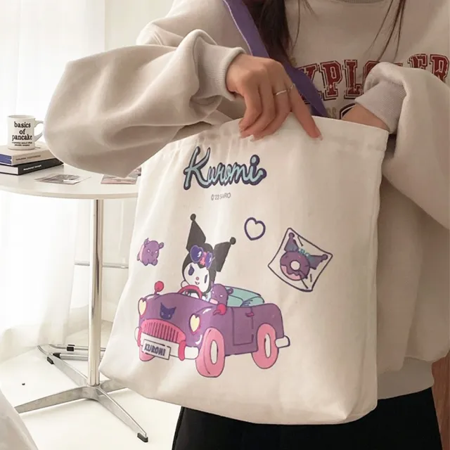 【SANRIO 三麗鷗】雙11 酷洛米美樂蒂大容量單肩帆布包補習袋 可裝A4(大耳狗/凱蒂貓/Hello Kitty