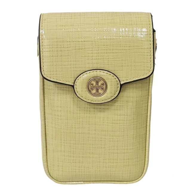 TORY BURCH TB 翻蓋皮革手機卡包斜背包(招財奶油黃色/贈原廠防塵袋紙袋/聖誕節交換禮物)