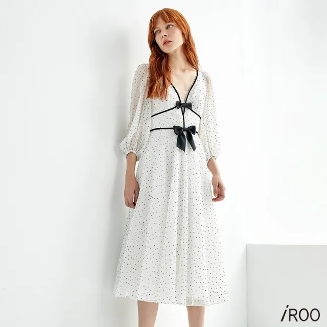 【iROO】立體織點點雪紡禮服