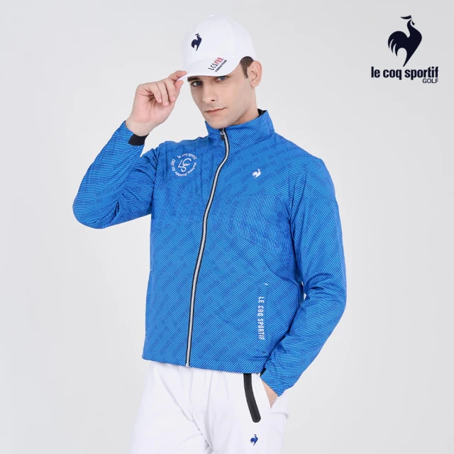 LE COQ SPORTIF 公雞 高爾夫系列 男款藍色防風防潑水印花高爾夫球外套QGU6J605