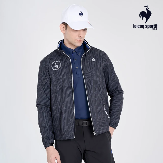 LE COQ SPORTIF 公雞 高爾夫系列 男款黑色防風防潑水印花高爾夫球外套QGU6J605