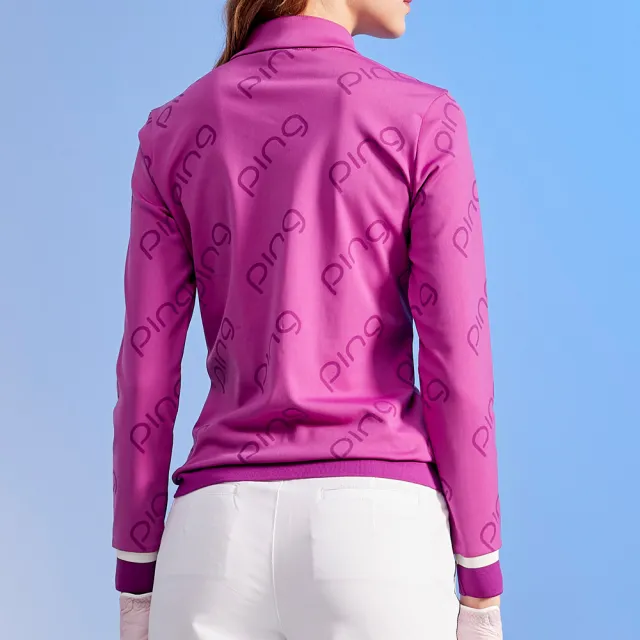 【PING】女款斜體LOGO立領長袖休閒POLO衫-紫(日本素材/GOLF/高爾夫球衫/RA23215-65)
