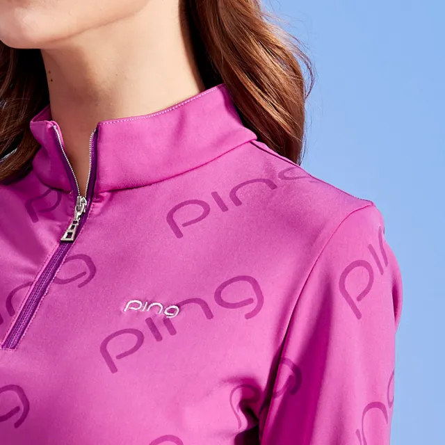 【PING】女款斜體LOGO立領長袖休閒POLO衫-紫(日本素材/GOLF/高爾夫球衫/RA23215-65)