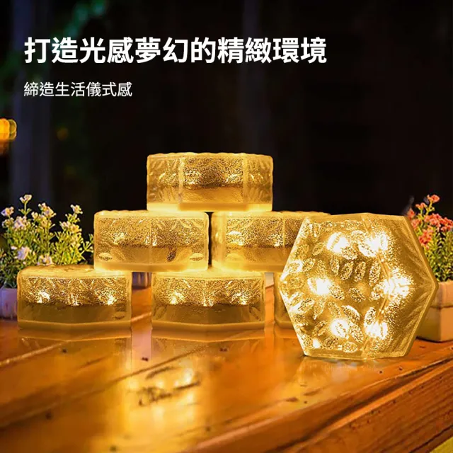 【媽媽咪呀】太陽能LED雪花六角冰磚燈(感應燈 裝飾燈 景觀燈 庭院燈 戶外燈 地磚燈 露營燈)