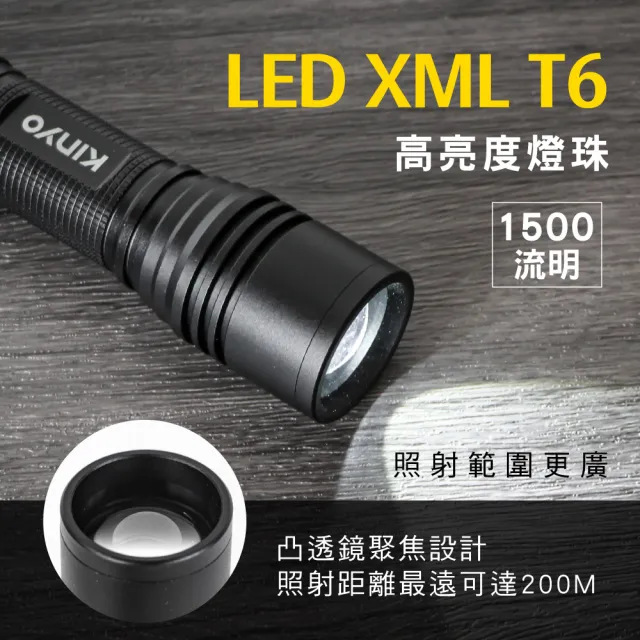 【KINYO】電池式T6高亮度手電筒(登山/露營/地震/停電 LED-480)