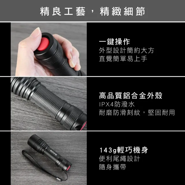【KINYO】電池式T6高亮度手電筒(登山/露營/地震/停電 LED-480)