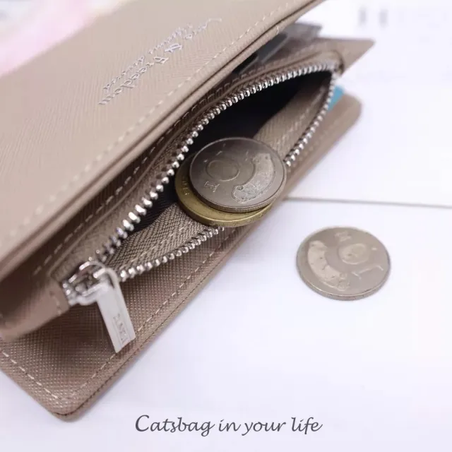 【Catsbag】雙11 雙開式純色對摺中夾 女生錢包 3468