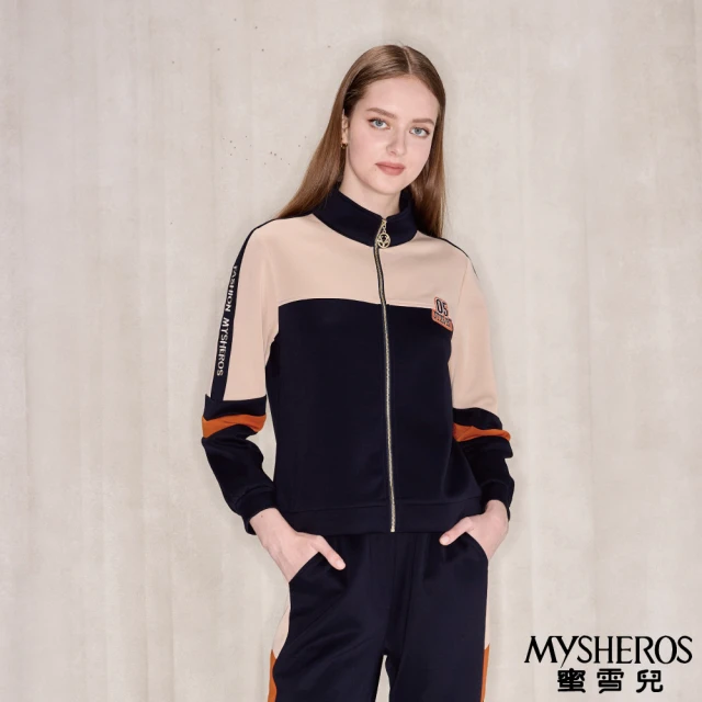 MYSHEROS 蜜雪兒MYSHEROS 蜜雪兒 運動休閒夾克外套 拼色字母數字刺繡布徽章(深藍)