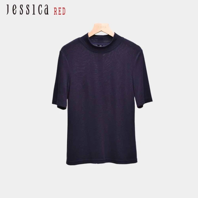 Jessica Red 百搭簡約素色混羊毛圓領針織短袖上衣（黑）R44600