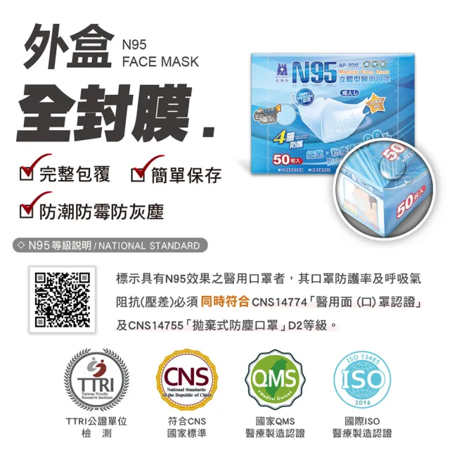 【藍鷹牌】N95石墨烯 3D立體型2-6歲幼童醫用口罩 50片x4盒