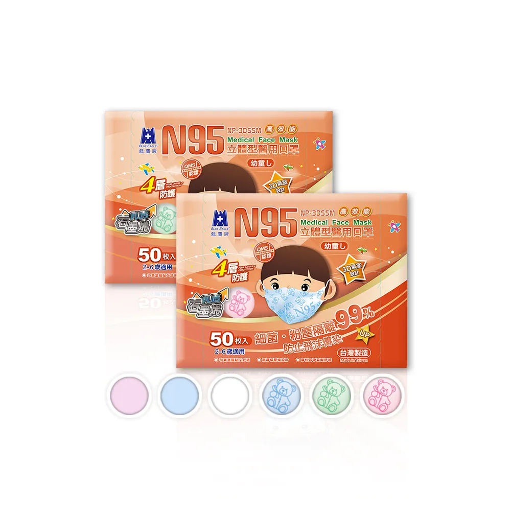 【藍鷹牌】N95石墨烯 3D立體型2-6歲幼童醫用口罩 50片x2盒