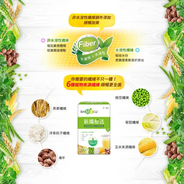 【我的健康日記】新纖植送2盒組(共60包)-排便順暢 燕麥 豌豆 魔芋 纖維粉 膳食纖維