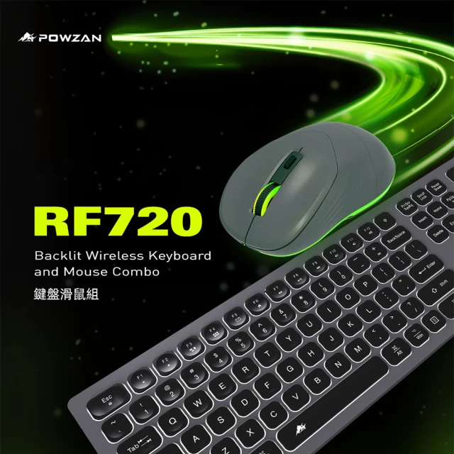 POWZAN RF720 2.4G 無線充電式鍵鼠組(鍵鼠皆為無線充電模式)