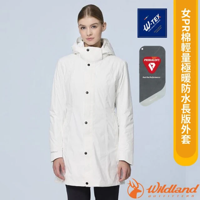 Wildland 荒野 女 PR棉輕量極暖防水長版外套.連帽雪衣_可拆帽(0B22901-199 北歐白)