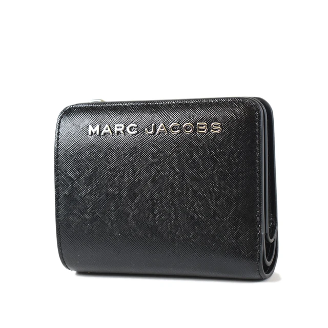 MARC JACOBS 馬克賈伯 金屬LOGO防刮十字紋釦式短夾-黑色