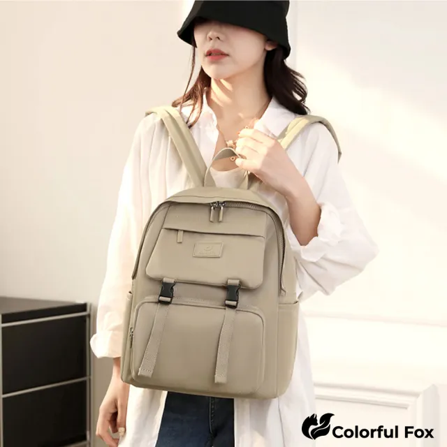 【Colorful Fox】防潑水輕盈尼龍功能型旅行背包 雙肩包(防水包 黑色／深藍色／粉色／紫色