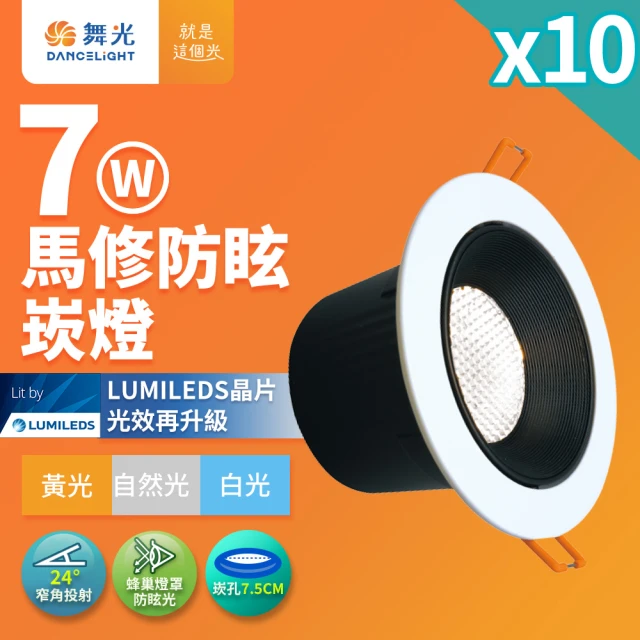 DanceLight 舞光 10入組 7W馬修蜂巢防眩崁燈 崁孔7.5cm嵌燈 LED 坎燈 24度窄角投射(白光/黃光/自然光)