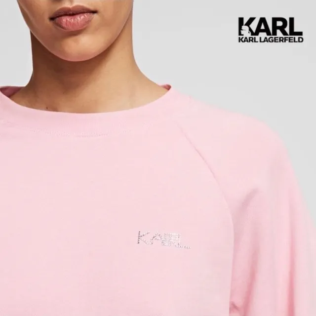 【KARL LAGERFELD 卡爾】晶鑽LOGO PUFF袖運動衫 粉(原廠公司貨)
