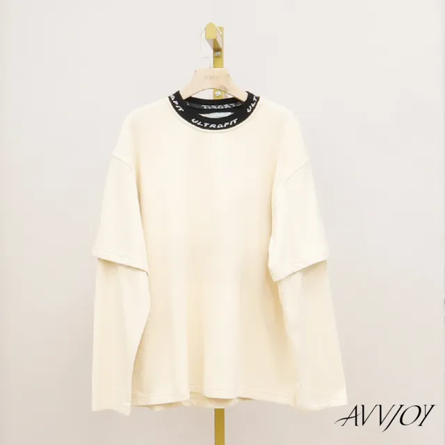 【AVVJOY 艾薇卓爾】定製羅紋領長袖T恤(上衣 長袖 大學t 長袖上衣 長袖t恤 寬鬆上衣 G52327-2002)