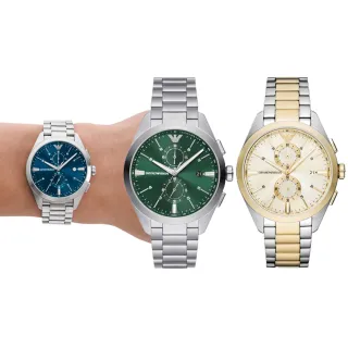 【EMPORIO ARMANI 官方直營】Claudio系列 時空旅人日曆計時手錶 不鏽鋼鍊帶 43MM(多色可選)