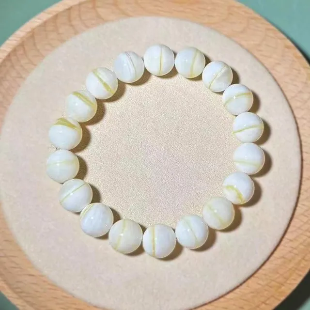 【Paiya 派亞】天然10mm高貨金絲硨磲海南玉化金絲貝殼一線手串無暇南沙貝殼男女手鏈(有台灣送驗天然無優化)