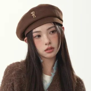 【氣質女孩】韓版秋冬小熊針織貝雷帽(毛呢保暖 貝蕾帽 畫家帽 報童帽 針織帽 八角帽 時尚穿搭配件)