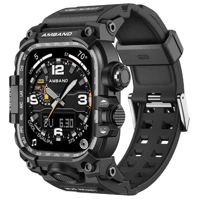 【Amband】Apple Watch 專用保護殼 ☆ M3 美國鋼鐵特攻軍規 黑色TPU 錶帶(46mm - Apple Watch 11 / 10)