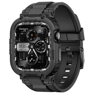 【Amband】Apple Watch 專用保護殼 ☆ M1 黑色TPU殼帶黑鋼釦(46mm - Apple Watch 11 / 10)