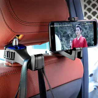 【Dep】車載前後座多功能掛鉤支架 360°旋轉汽車座椅隱藏掛鉤 汽車後排手機支 車用收納掛鉤 1入 CS-G02