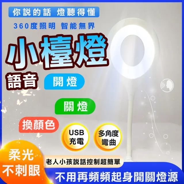 【豪麥源】聲控小夜燈 圓圈款 2入(AI智能USB檯燈 桌面台燈 立式語音控制LED燈 三色燈光多種亮度)