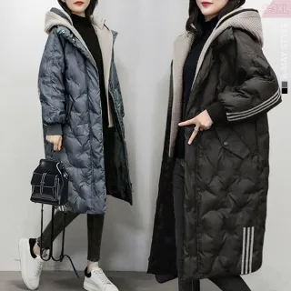 【Amay Style 艾美時尚】中大尺碼女裝 羽絨大衣 抗溫差 日韓設計長版保暖連帽外套。S-3XL(2色.現貨+預購)