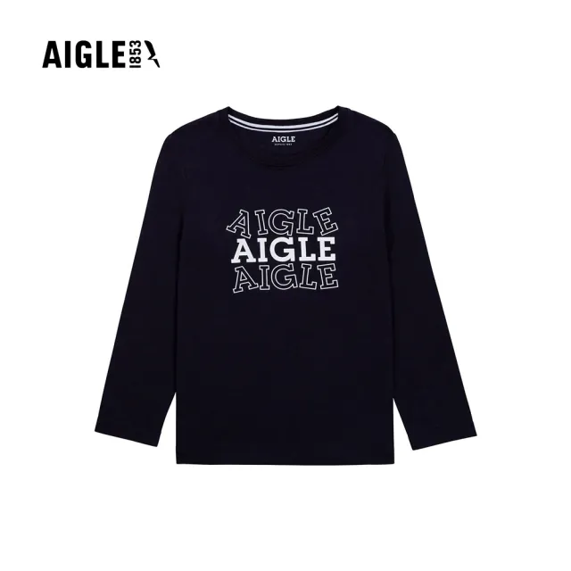 【AIGLE】童 有機棉休閒長袖T恤AG-55001A057 深藍(童裝 童上衣 有機棉)