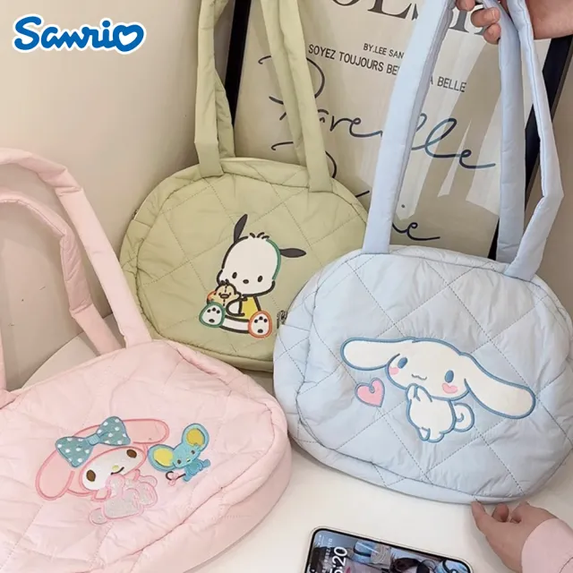 【SANRIO 三麗鷗】雙11 酷洛米美樂蒂大耳狗夾棉單肩包(帕恰狗/凱蒂貓/Hello Kitty)