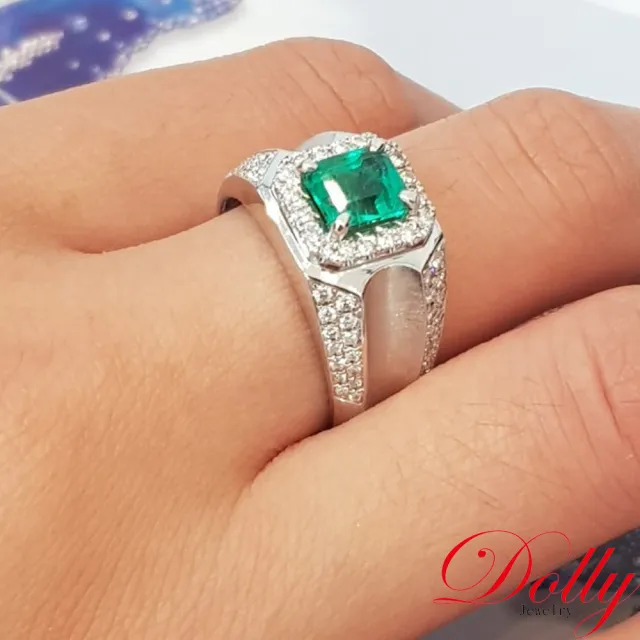 【DOLLY】14K金 天然哥倫比亞祖母綠1克拉鑽石男戒-002 高級訂製珠寶 奢華質感 浪漫送禮