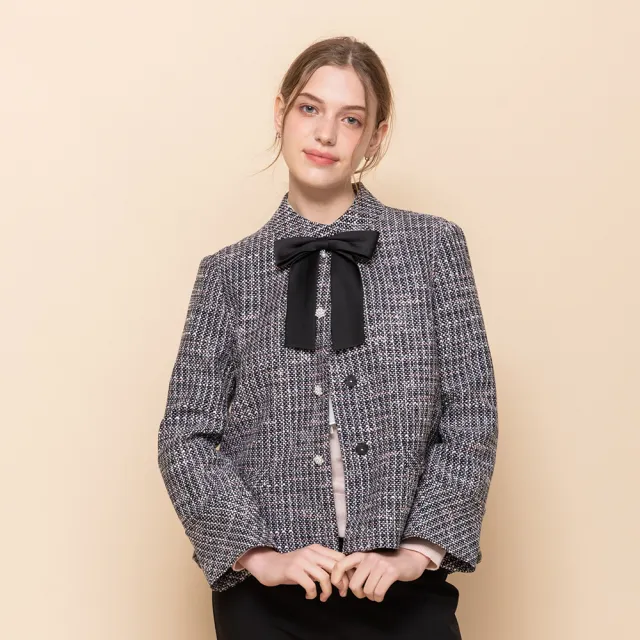 【perng yuh 芃諭名品】豐麗雅緻 小立領 花紗 短大衣(2024 AW Collection|3C秋冬新品上市)