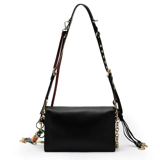 【PRADA 普拉達】1BD379 新款Soft Sound系列豐富墜飾元素柔軟細膩牛皮手拿肩背包(黑色)