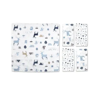 【KU.KU. 酷咕鴨】北歐迷境森林紗布手帕5入(藍星森林/粉彩森林)