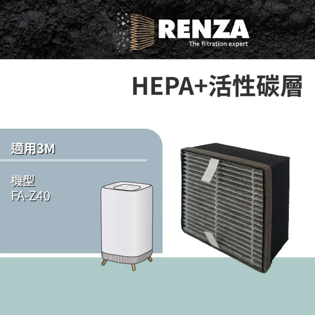 RENZA 適用 3M FA-Z40 極淨化空氣清淨機 3.3坪(2合1HEPA+活性碳濾網 濾芯 濾心)