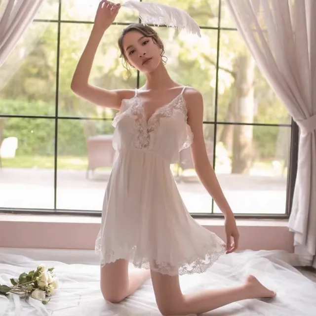 【Sexy angel】純色蕾絲深V裸胸露背透視吊帶連身裙性感火辣情趣睡衣女神(角色扮演服情趣內衣cosplay)