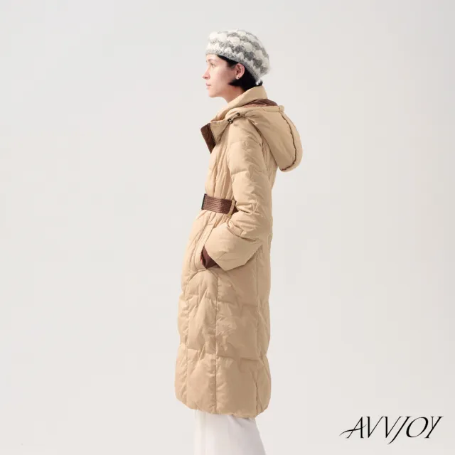 【AVVJOY 艾薇卓爾】長版菱格羽絨外套(外套 大衣 麵包服  連帽外套 羽絨外套 長版羽絨外套 CLA0405OW)